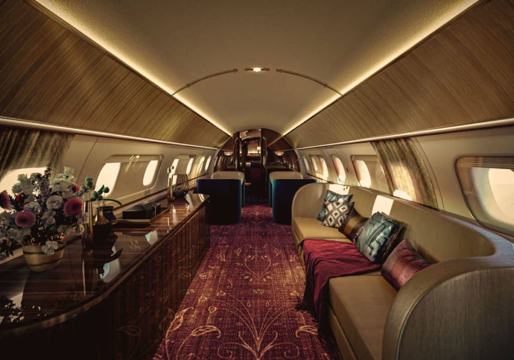 Sophisticated private jet lounge by Lie Alonso Dynasty