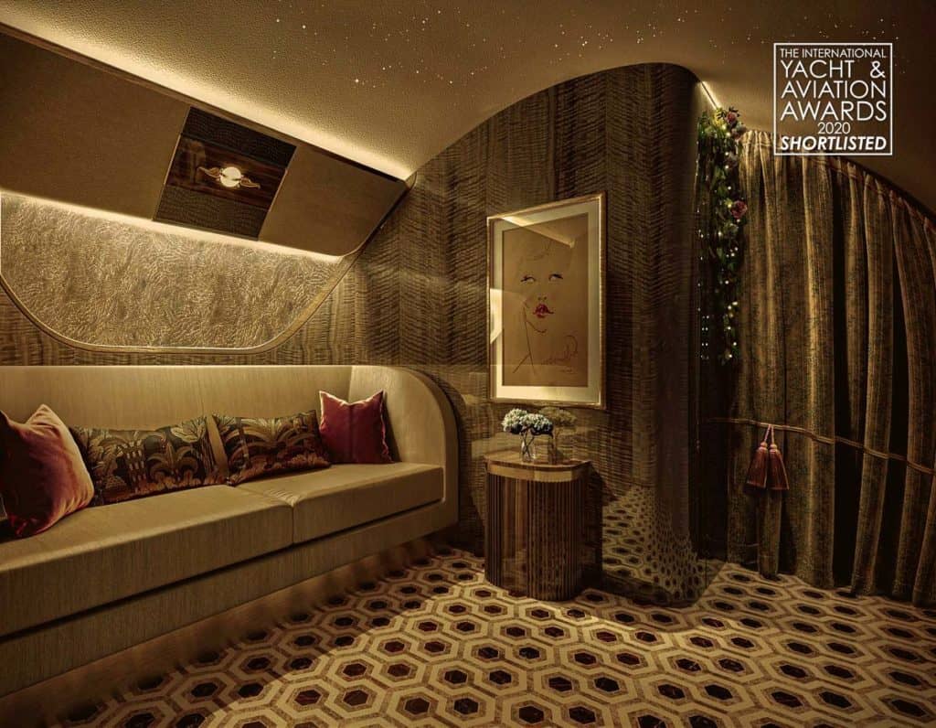 Sophisticated private jet foyer by Lie Alonso Dynasty