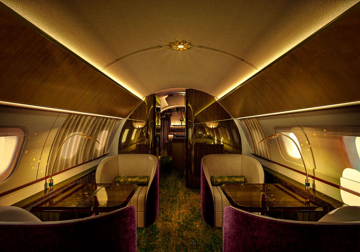 Sophisticated private jet lounge by Lie Alonso Dynasty