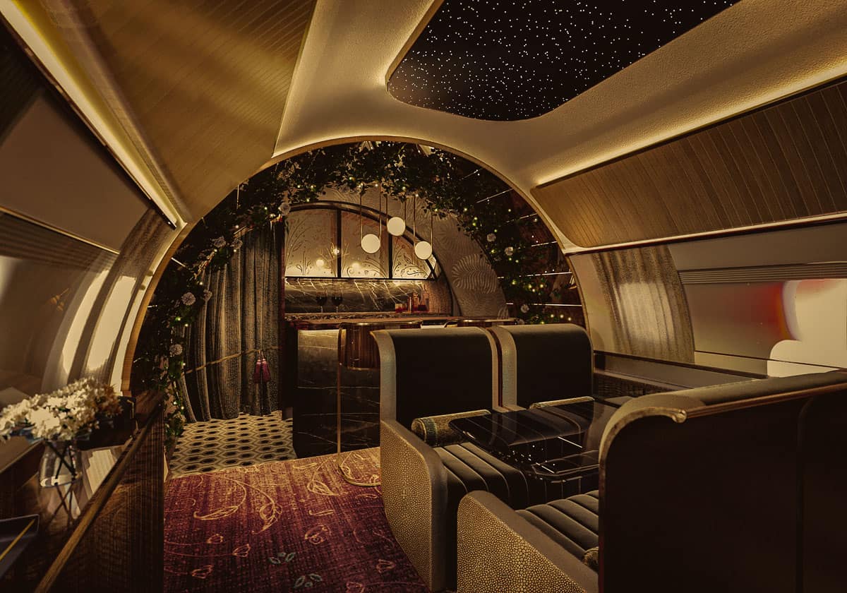 Sophisticated private jet interior design by Lie Alonso Dynasty