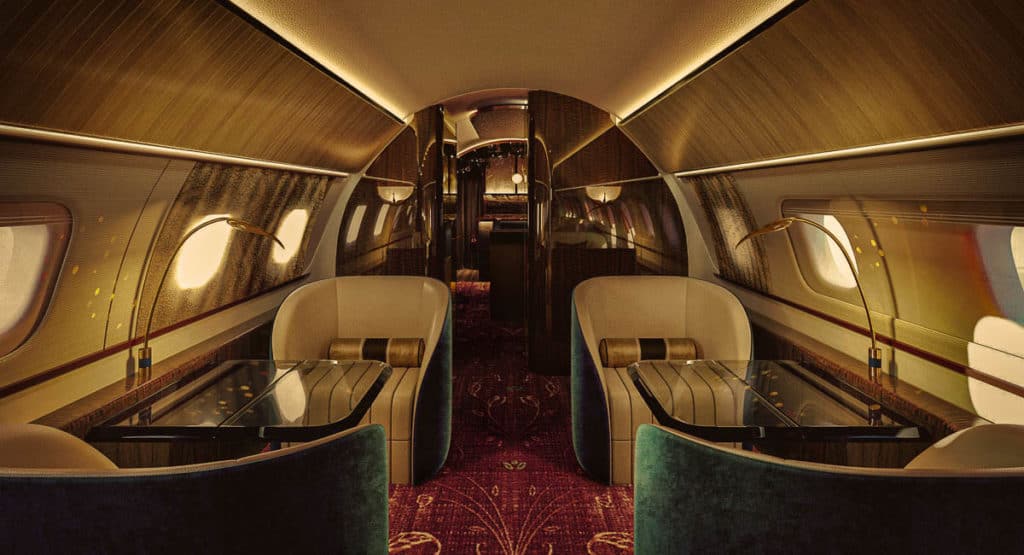 Sophisticated private jet interior design by Lie Alonso Dynasty
