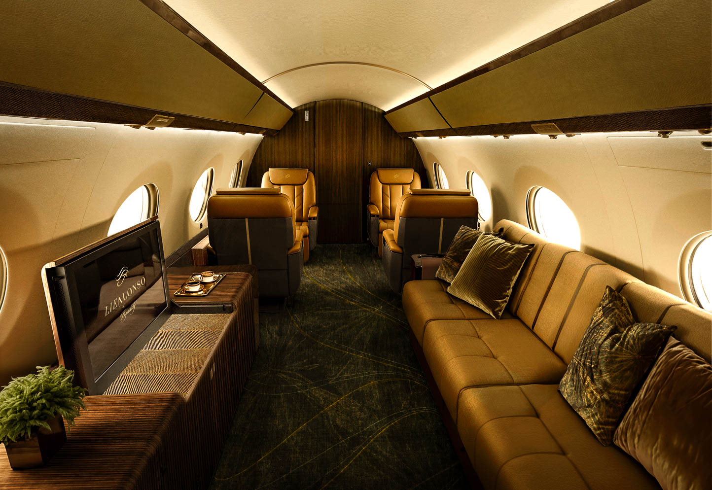 Lie Alonso Dynasty - Gulfstream G650ER/G700 - Private Jet Interior Design Café Suave